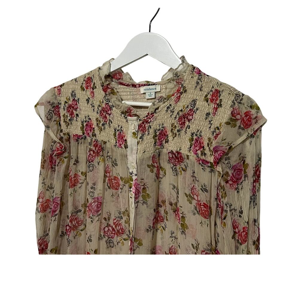 Sundance Small Amelia Floral Sheer Blouse Bohemian Ruffled Sleeves Button-up - Picture 5 of 13